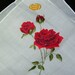 Vintage Unused 12" Sheer Cotton Embroidered Long Stem Red Roses Floral Bridesmaid Handkerchief, 7656