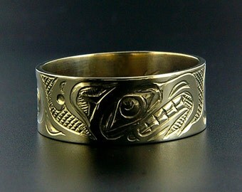 ... Hand-Engraved Northwest Coast Native Thunderbird Ring Wedding Band