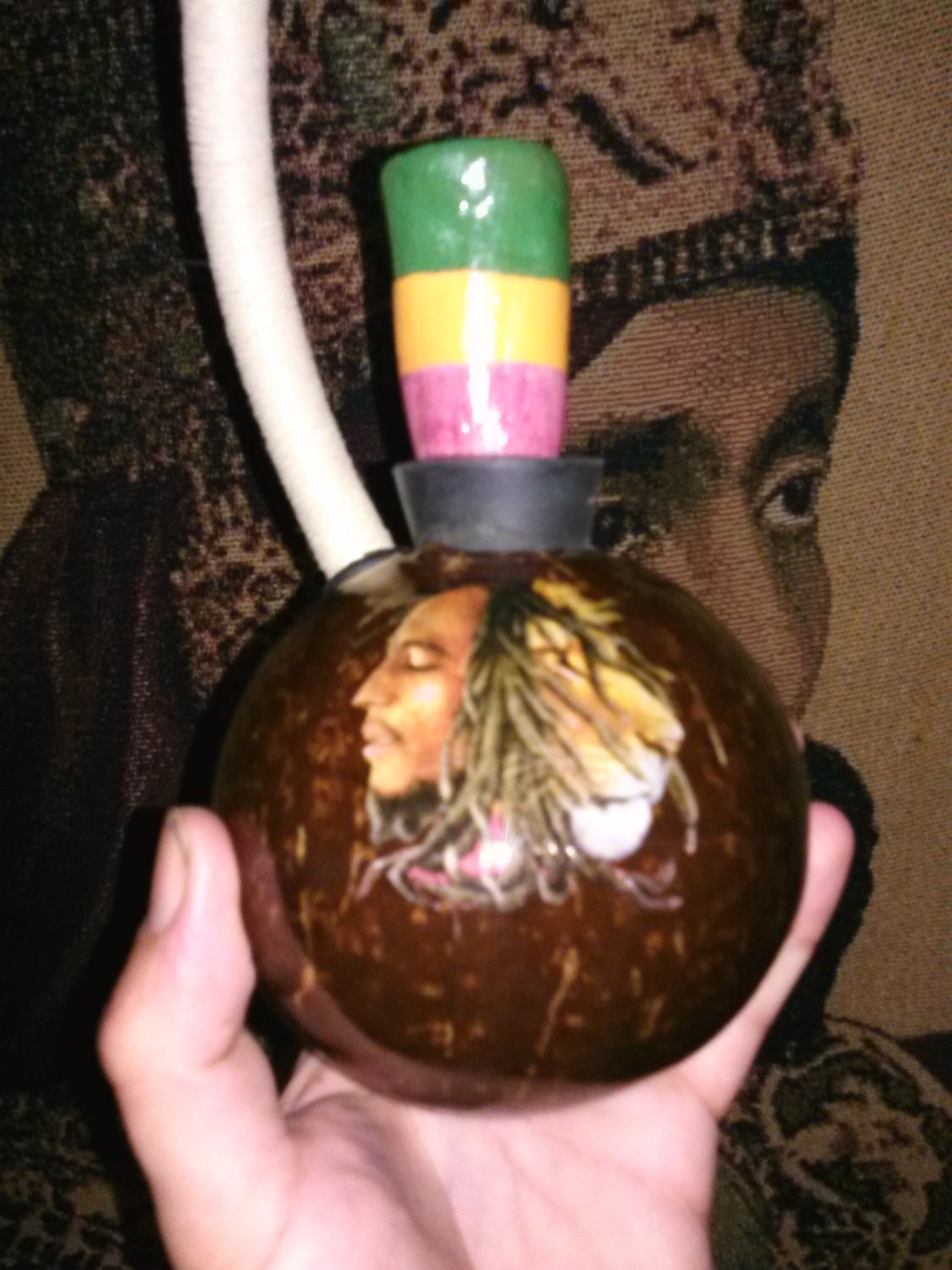 Bob Marley peace pipe. Coconut chalice. Rasta