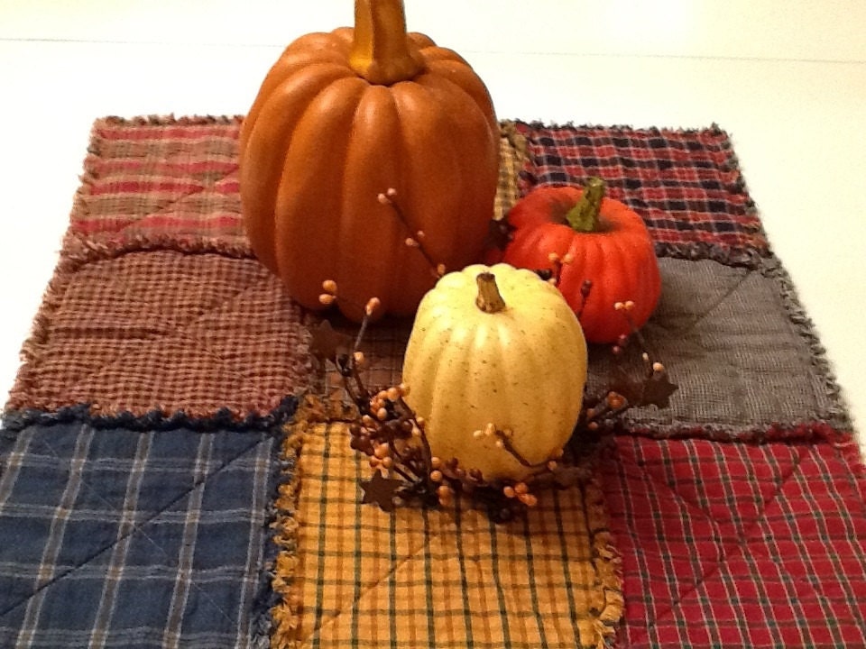 Primitive Rag Quilt Table Topper