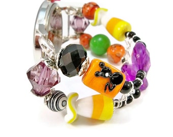 Halloween Watch Jewelry, Black and Orange, October, Halloween Beads, Interchangeable Watch Band, Wrist Watch