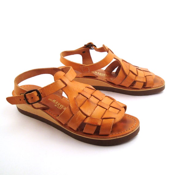 Huaraches Woven Sandals Vintage 1970s Leather Wedge