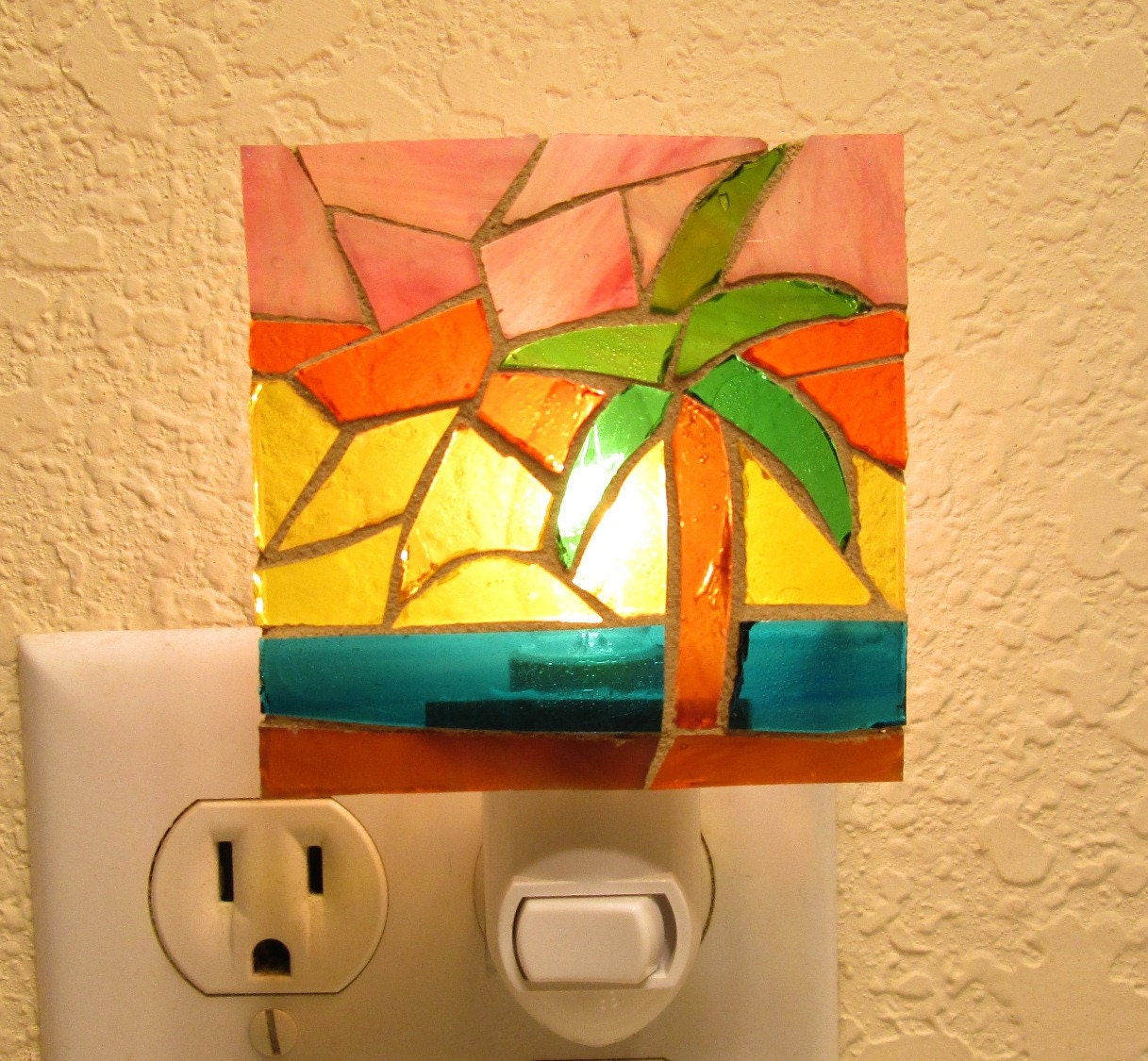 Palm Tree Glass Mosaic Night Light by WaveOfColorMosaics on Etsy