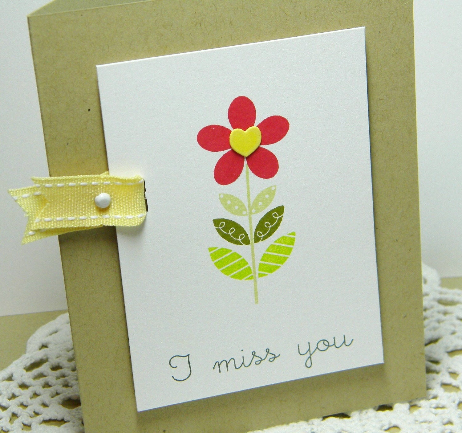 I Miss You Handmade Card by justdandystudio on Etsy