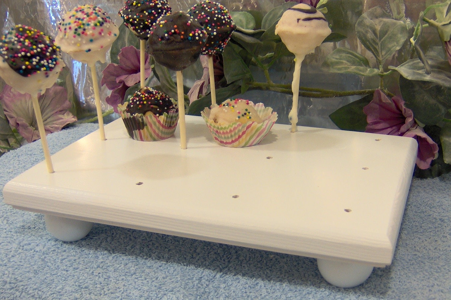 White cake pop stand 12 solid wood made in the USA