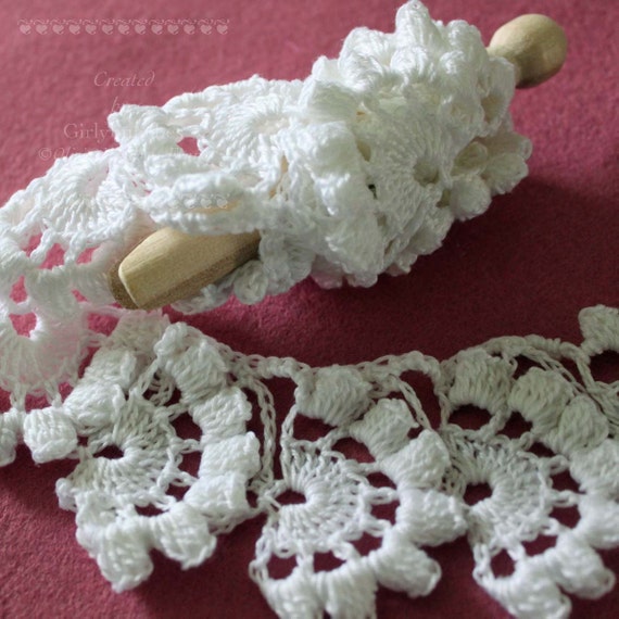 Handmade Crochet Trim / Edging Lace White Cotton by girlybunches