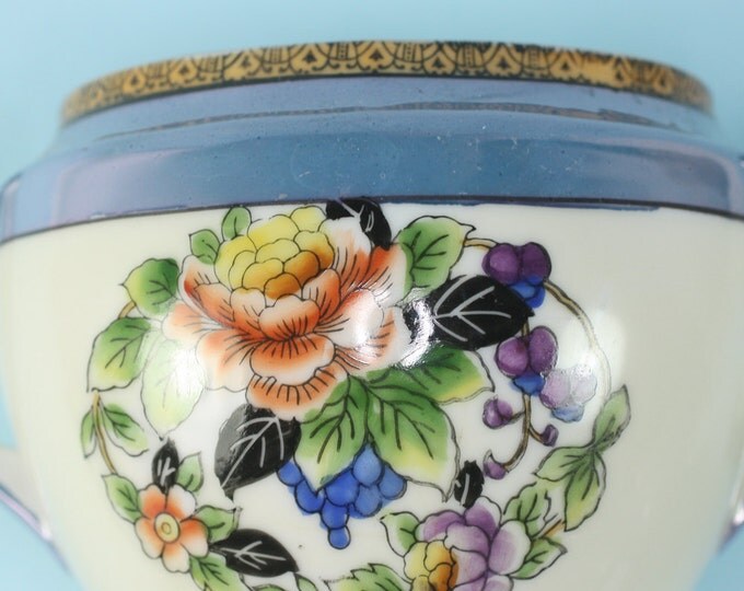 Noritake Art Deco Sugar Bowl Lusterware Red Wreath Mark Japan
