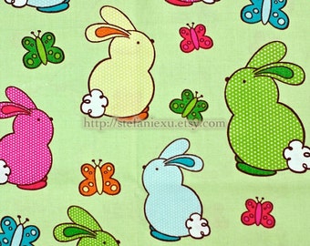 SALE ClEARANCE 1 Yard Zoology Collection, Spring Quilt Mini Dots Easter Bunny On Grass Green-US Quilting Cotton Fabric (1 Yard)