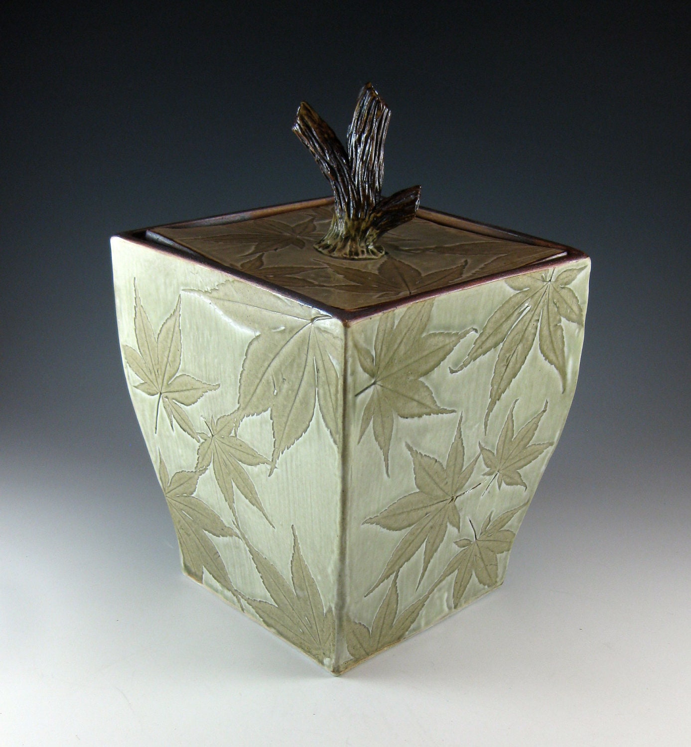 Ceramic Lidded Box / Pottery Urn / Botanical / Japanese Maple