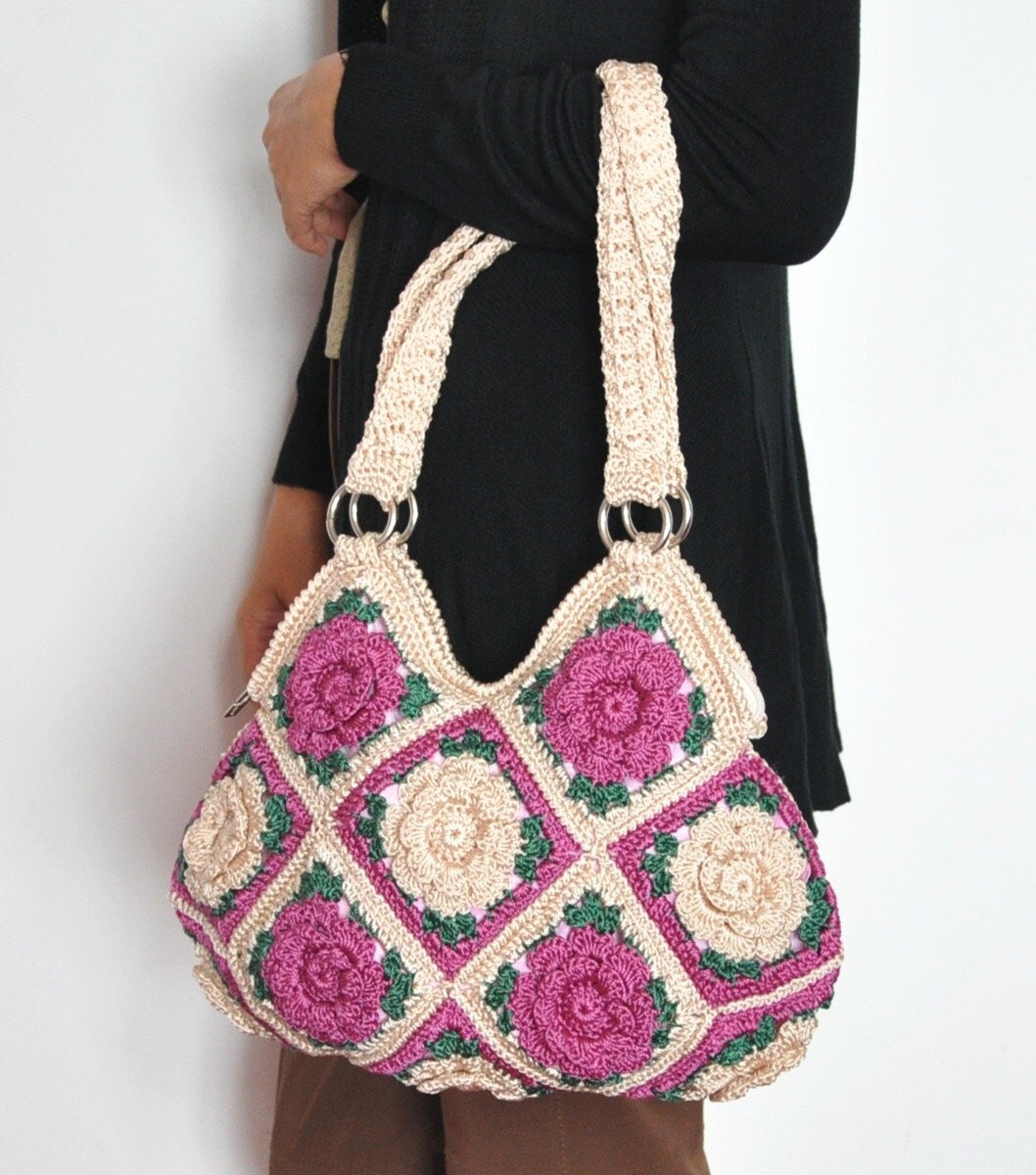 FLORAL BAG 7 Hand Crochet Multicolor Floral Bag with Lining