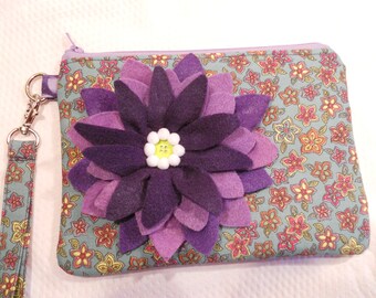 40% OFF SUMMER SALE...Wristlet/Carry-All - with Felt Flower Accent