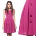 1960s Mini Dress Fuschia Cotton Mad Men Button 60s Full Skirt Cocktail Pin Up Vintage Pink High Waisted Sleeveless Day Dress Extra Small XS