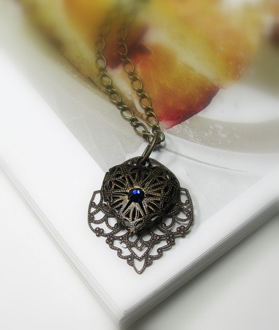 Heart Locket Pendant Necklace Antiqued Brass by jewelrybyNaLa