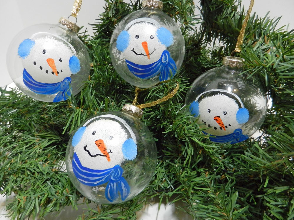 set of four handpainted glass snowman ornaments set of four handpainted glass snowman ornaments