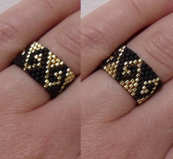 Items similar to SEED BEAD Illusion Ring in Black and Gold - Greek ...