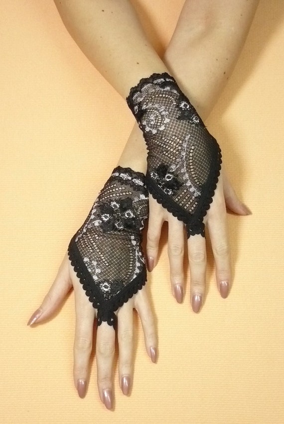 Items Similar To Short Finger Loop Lace Gloves Gothic Armwarmers With Lace Trim Hand Covers