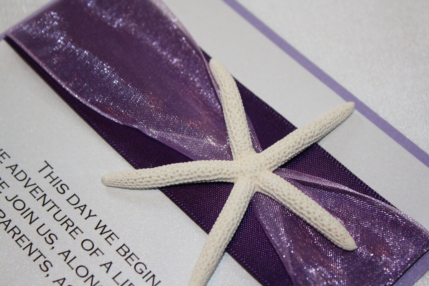 Purple beach wedding invitations