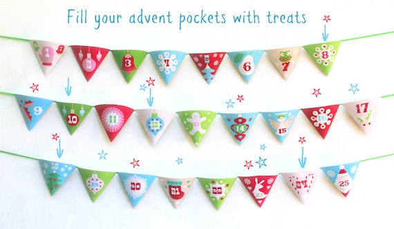 Printable Christmas Advent Calendar garland . Fun DIY ‘pocket’ calendar to print & make. Count down to Christmas with Happythought! Il_570xn