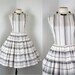 1950s Dress - Vintage 50s Dress Cotton White Grey Circle Skirt Dance Sundress M - Cloud Castles
