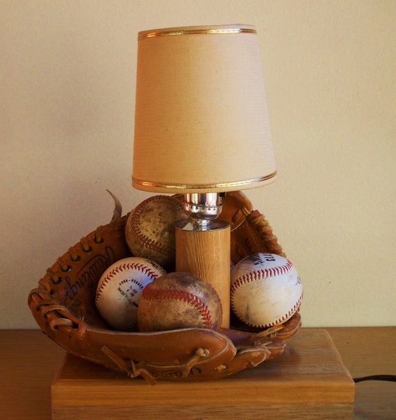 Handmade Table Lamp Sports Baseball Vintage Balls Glove