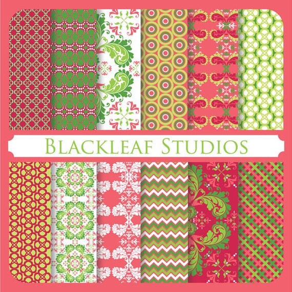 Red Green Christmas Digital Paper for Scrapbooking, Cards, Invites, Photographers Marketing Kits, Crafts Il_570xn