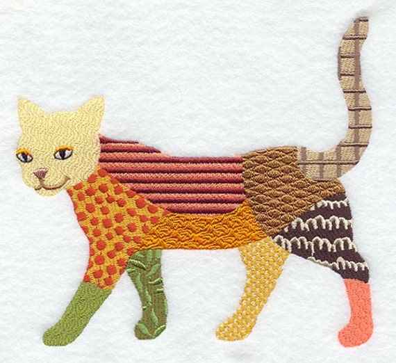 PATCHWORK CAT Machine Embroidered Quilt Blocks AzEB