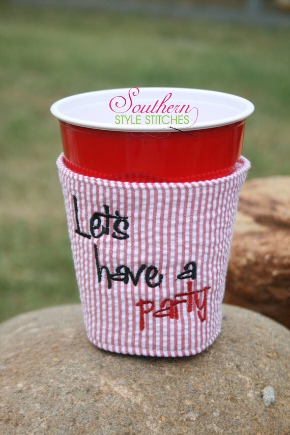 Items similar to Let's have a Party, 16oz Koozie, solo cup koozie