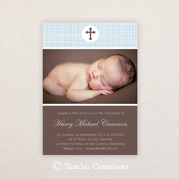 Photo Christening/baptism Invitations. Boys cross design. I Customize, You Print. Il_570xn