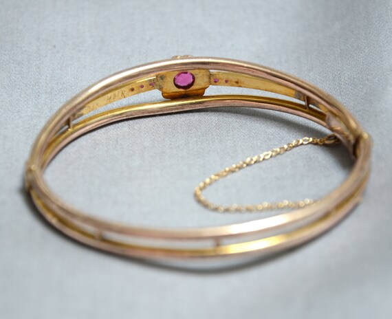 Victorian Seed Pearl & Rubine Stone Hinged Bangle Bracelet