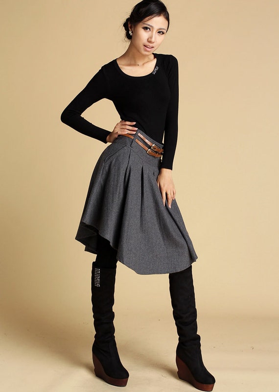 Pleated skirt wool skirt mini skirt womens skirts winter