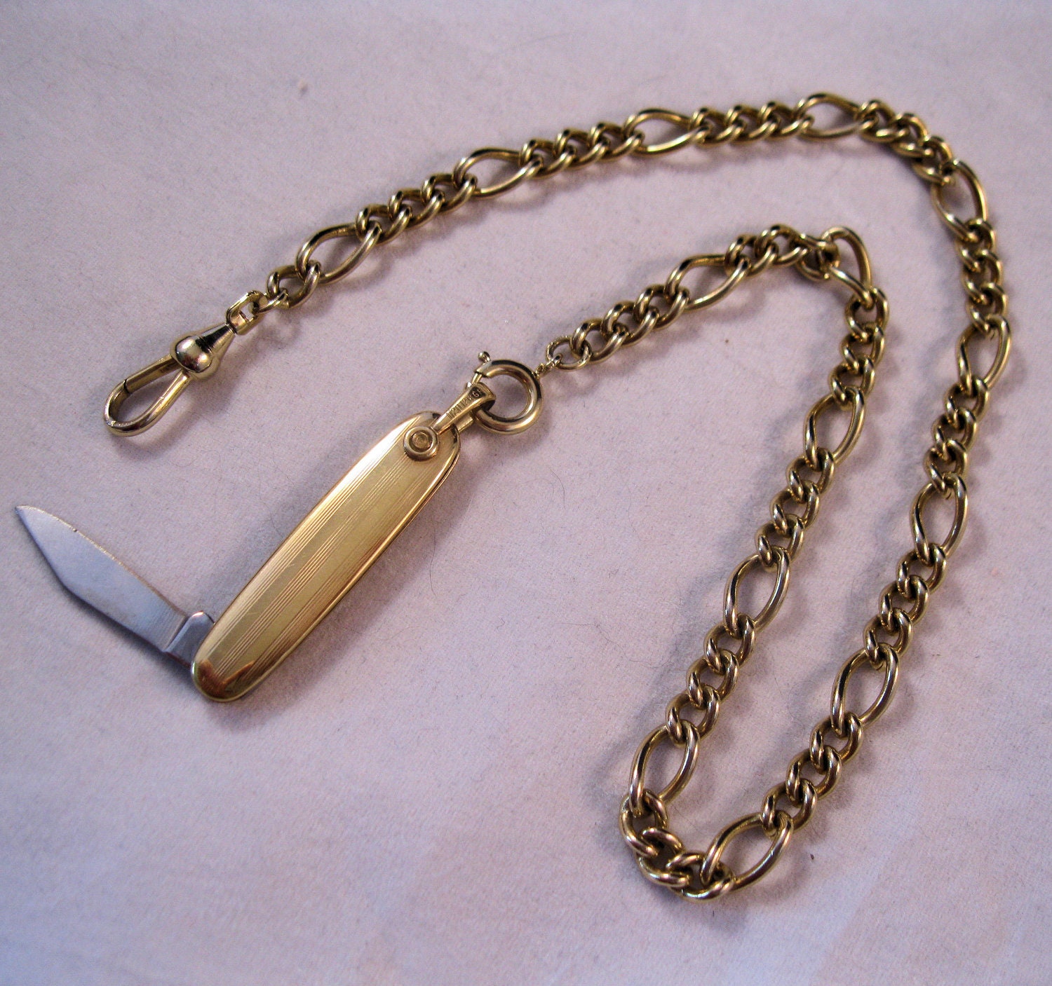 SIMMONS Pocket Watch Chain & Imperial Pocket Knife 12K Gold