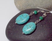 Robin Magnesite Turquoise Earrings with Malachite beads - Gift Ideas For Her Jewelry Earrings