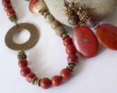 GRACIOUS Red Necklace Earrings Set with Jasper Mahogany Obsidian and Black Onyx- Jewelry Necklace Earrings Set Handmade
