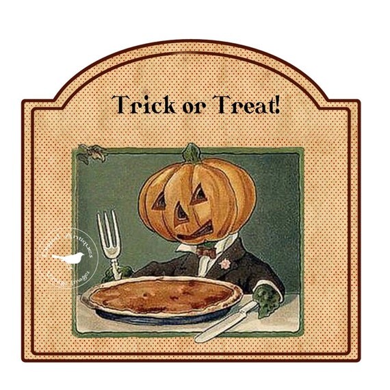 Vintage Halloween Jack O'Lantern Tags Instant Digital