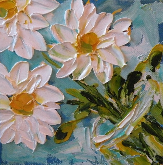Oil Painting White Daisy Wall Decor Impasto Palette Knife on