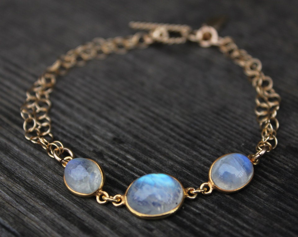 Gold Rainbow Moonstone Bracelet Gemstone Bracelet June by OhKuol