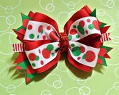 Christmas, Holiday, Dots Layered Hair Bow, Boutique Style, with Glitter Sparkle Ribbon Il_170x135