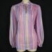 rainbow stripe tunic blouse. 1970's ruffle neck, keyhole tie. large. new old stock.