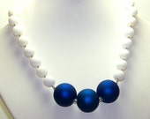 Blue and White Necklace. Vintage beads. Big blue necklace. Inventory Clearance Sale.