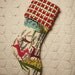 Woodland Horses and Deer Mid Century Modern Barkcloth Christmas Stocking with Red Rosebud Vintage Chenille Cuff
