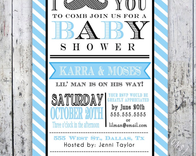 Little Man Mustache Baby Shower Invitation -- Digital Printable Custom Invites