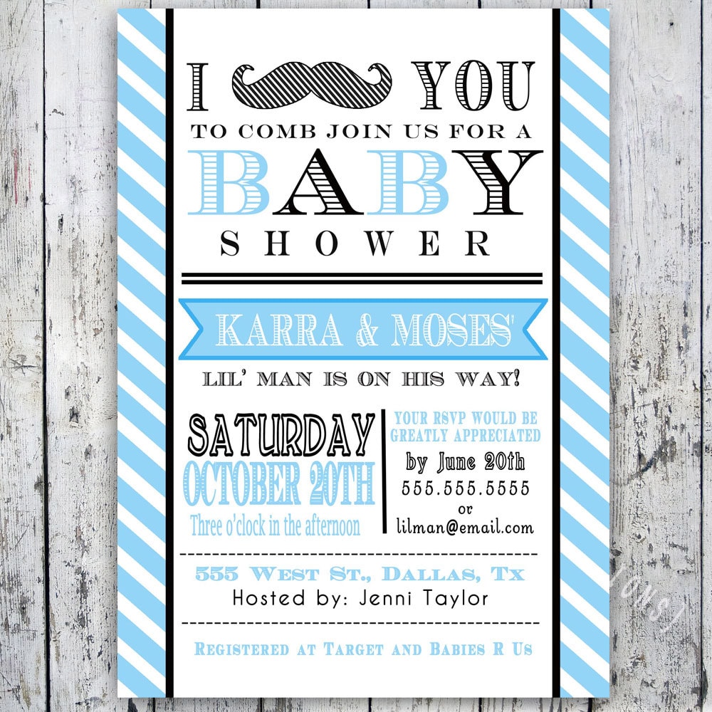 Little Man Mustache Baby Shower Invitation Digital