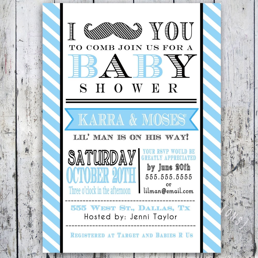 Little Man Mustache Baby Shower Invitation Digital