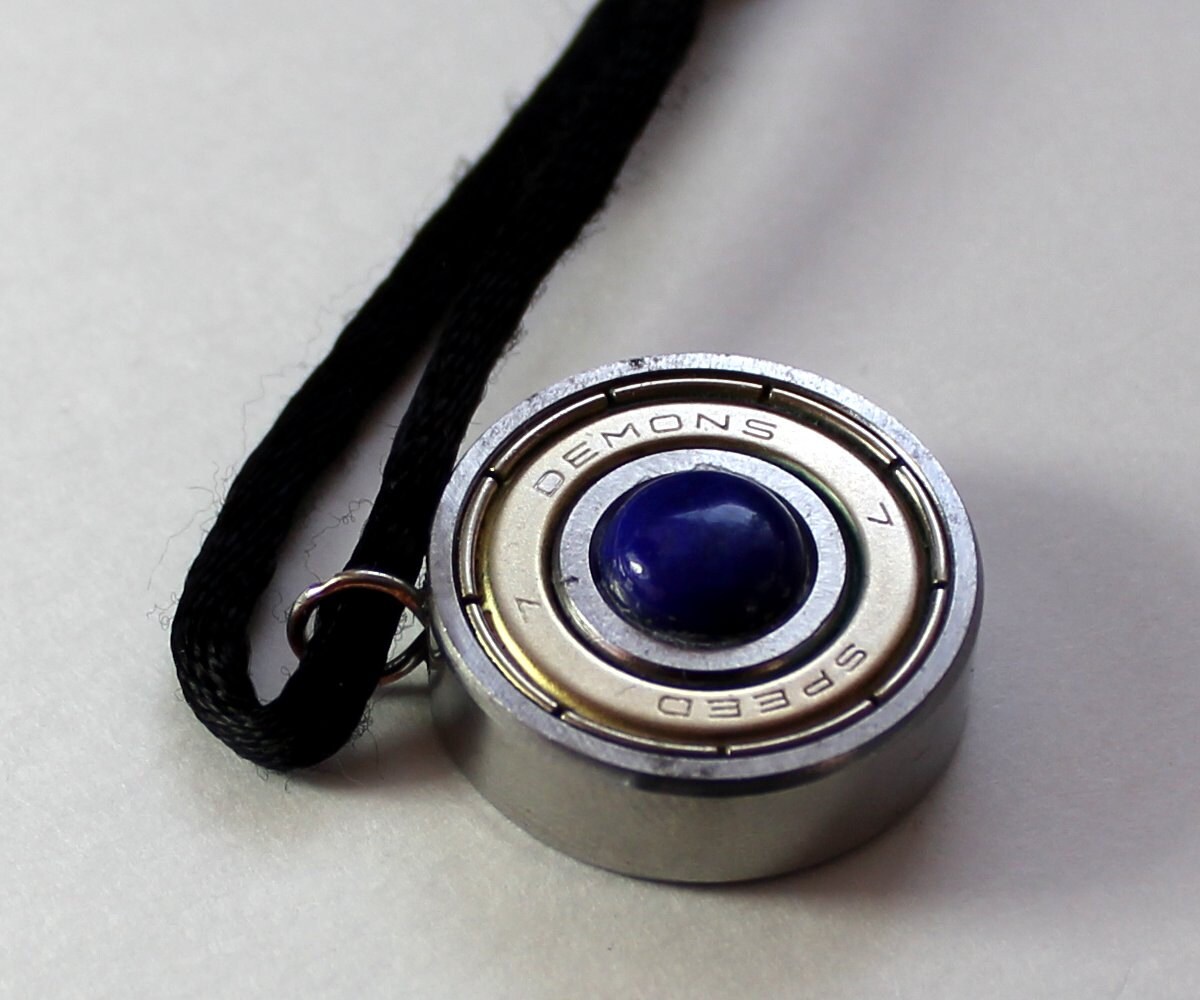 Blue Lapis Roller Skate Bearing Necklace roller derby ball