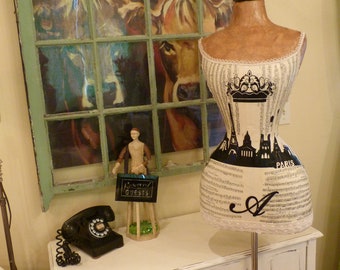 Paris Vintage Inspired Dress Form Mannequin Eiffel Tower Crown Custom Made Free Ship And Layaway Available
