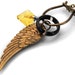 Angel Wing Steampunk Necklace, Charm Holder with Vial of Gold Leaf & Agate Ring / Keepsake Necklace - Long Chain Necklace