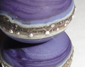 Silvered Eggplant...Set of -2- Handmade Lampwork Glass Beads (shown etched) Purple Grape beach summer sea glass BeatleBabyGlassworks