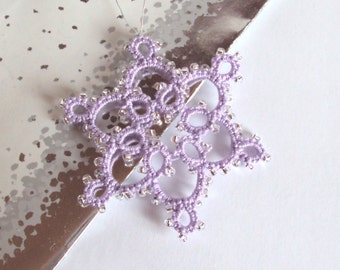 Lilac, Silver Beaded Christmas Decoration in Tatting - Celyna - Small