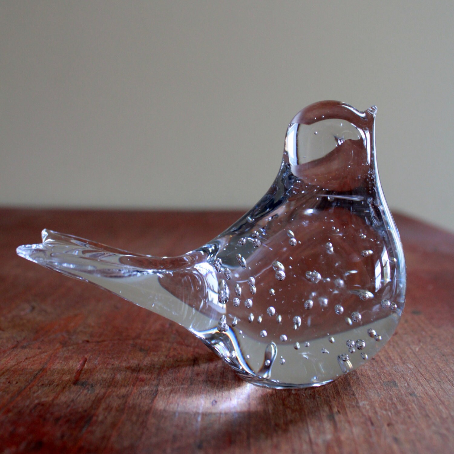 Vintage Crystal Clear Glass Bird Figurine Paperweight