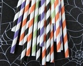 Halloween Mix Striped Paper Straws with DIY Flags - Black, Orange, Green and Purple (24) Il_170x135